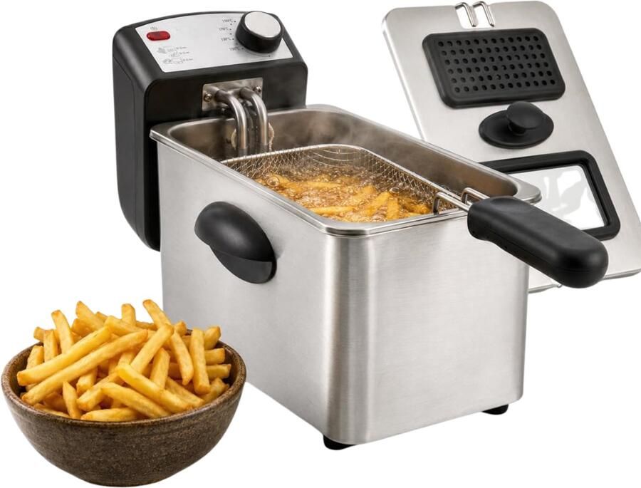 SNJY Frituurpan Friteuse Frituurketel 3L 2000 W Zilver