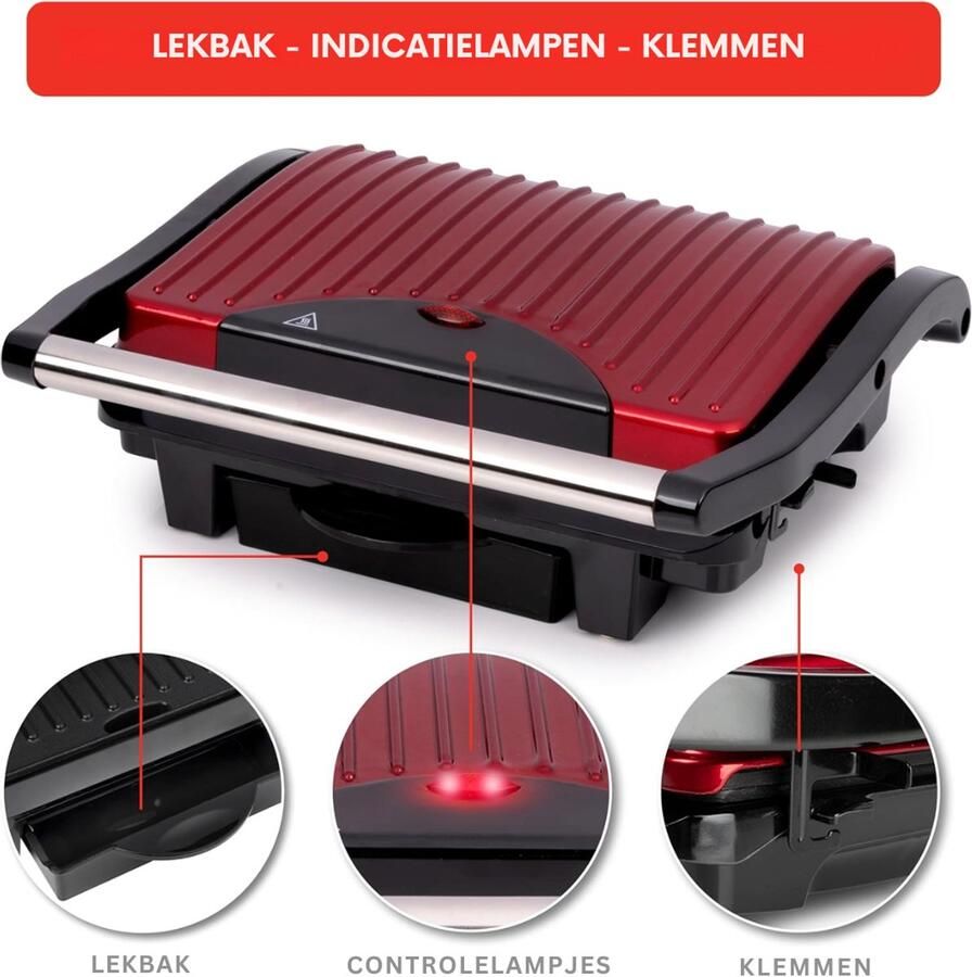 SNJY Grill Apparaat Bakplaat Electrisch Tafelgrill 1000 W Rood