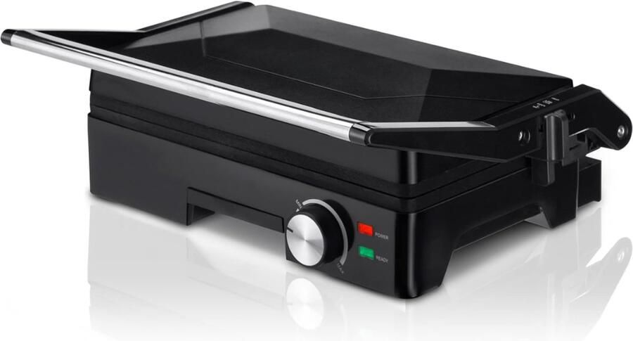 SNJY Grill Apparaat Bakplaat Electrisch Tafelgrill 180° Roterend 1600 W Zwart