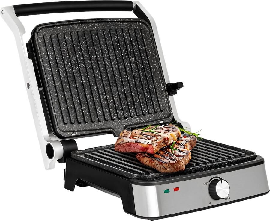 SNJY Grill Apparaat Bakplaat Electrisch Tafelgrill 2-in-1 2000 W Zilver