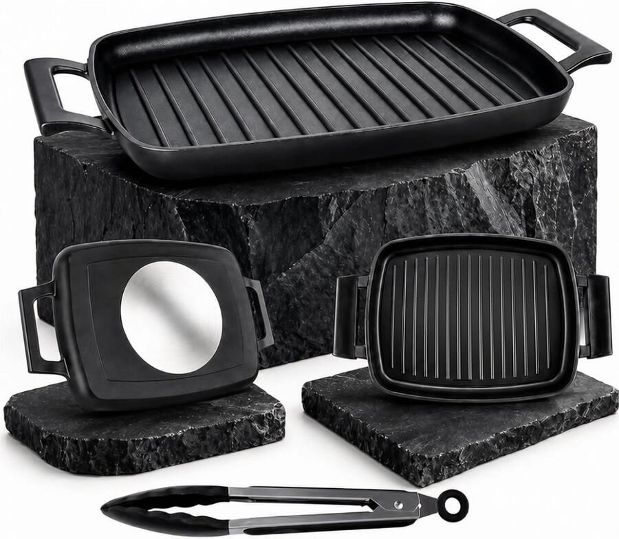 SNJY Grillplaat Inductie Bakplaat Inductie Grill Apparaat Aluminium Pan 47 x 29 cm Zwart