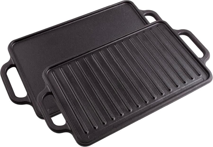 SNJY Grillplaat Inductie Bakplaat Inductie Grill Apparaat Gietijzeren Pan Geribbeld en Plat 33 x 21 cm Zwart