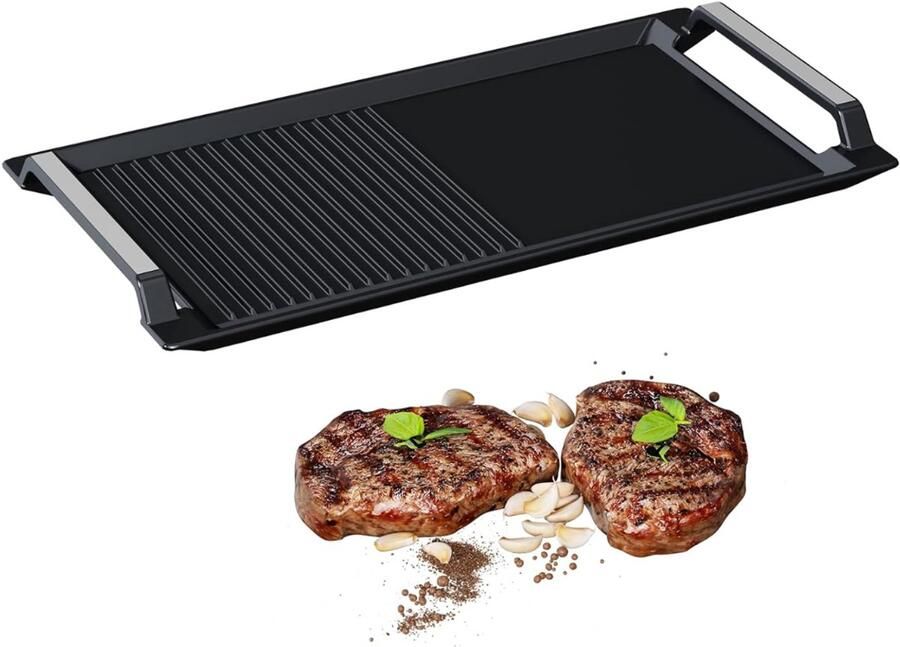 SNJY Grillplaat Inductie Bakplaat Inductie Grill Apparaat Gietijzeren Pan Geribbeld en Plat 43 x 23 cm Zwart