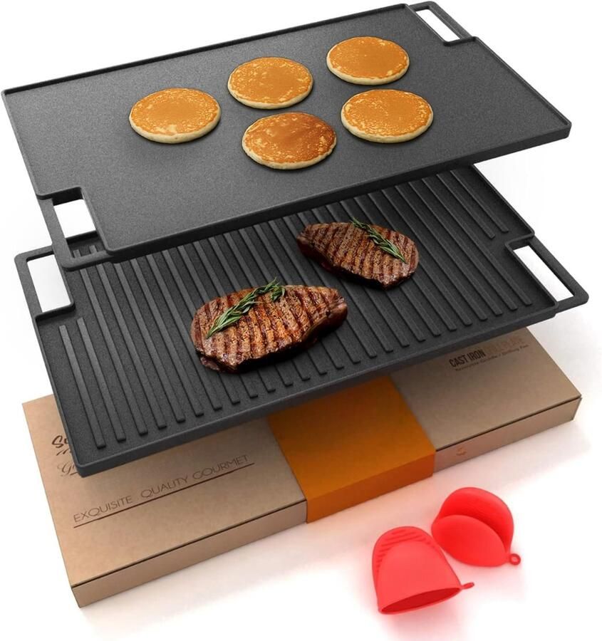 SNJY Grillplaat Inductie Bakplaat Inductie Grill Apparaat Gietijzeren Pan Omkeerbaar 45 8 x 25 5 Zwart