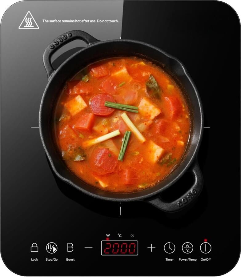 SNJY Inductie Kookplaat Vrijstaand Elektrische Kookplaat Vrijstaand Inductie Fornuis Vrijstaand 2000 W 10 Standen Zwart