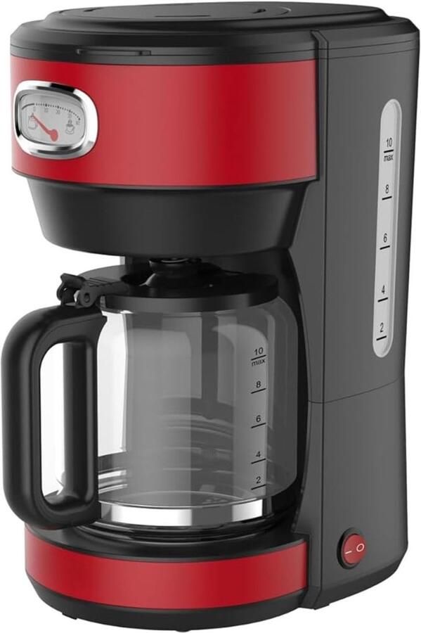 SNJY Koffiezetapparaat Filterkoffie Espressomachine Volautomatische Koffiemachines 1 25L – 10 Koppen – 1000W – Zwart Rood