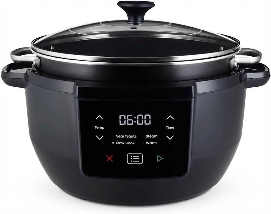 SNJY Slowcooker met Timer Slowcooker Slowcookers 4 Kookfuncties 7.1L 800 W Zwart