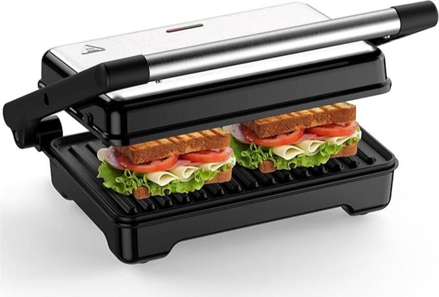 SNJY Tosti Apparaat Broodrooster Tosti IJzer Panini Grill 1500 Watt Zilver