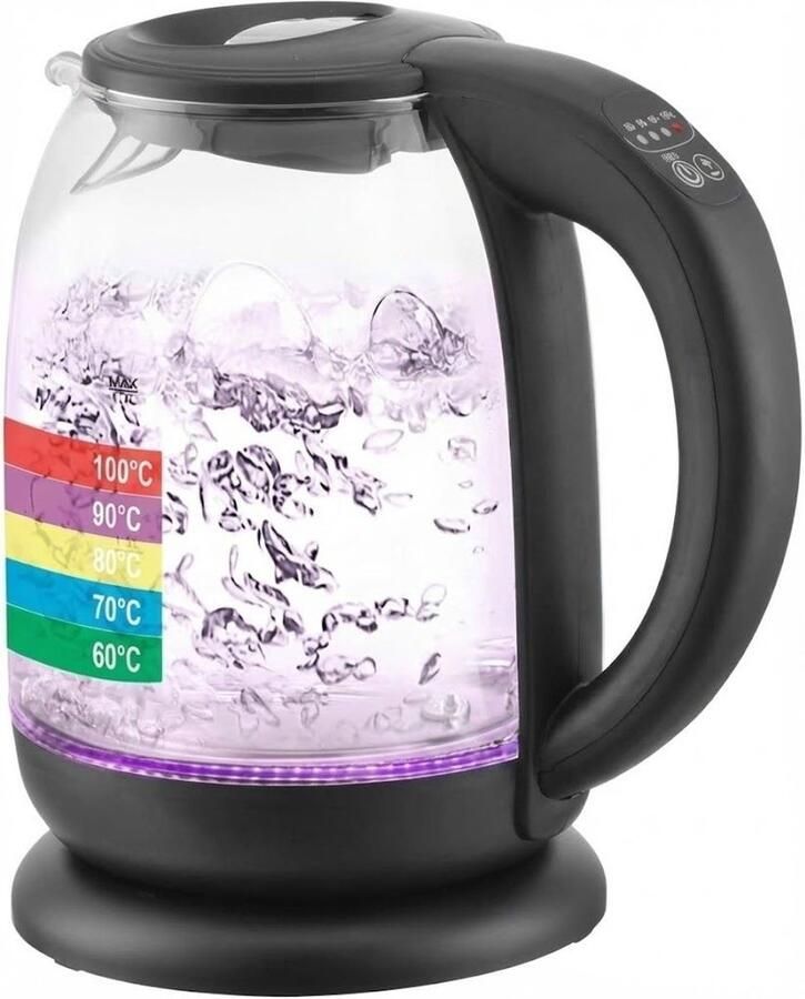 SNJY Waterkoker Glas Waterkoker met Temperatuurregeling Glazen Waterkoker 2200 W 1 7L Zwart