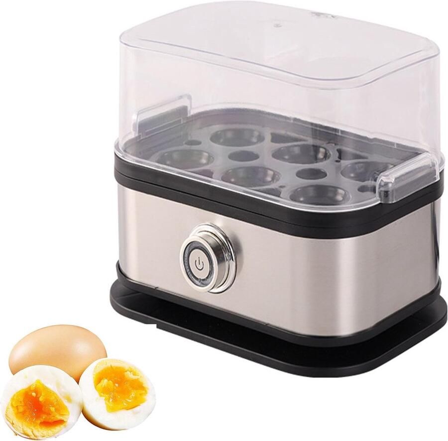 SNQ Eierkoker Multifunctionele eierstoomkoker Met transparant deksel Geschikt voor 6 eieren Compact en snel koken Automatische uitschakeling Geschikt voor het koken van zachtgekookte halfhardgekookte en hardgekookte eieren Grijs