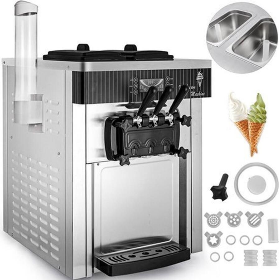 Softijsmachine Commerciële 2200 W 2 Trechters 6 L 3 Smaken RVS Horeca Ijsmachine