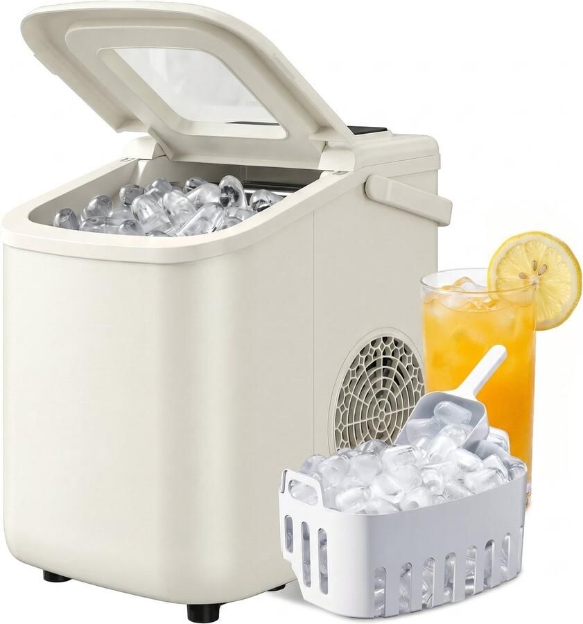 Sogiol IJsblokjesmachine 1.2L 12kg 24 uur BPA-vrij IJsblokjesmaker IJsschep Draagbaar – Zelfreinigingsfunctie- 9 Blokjes 6 Min Beige