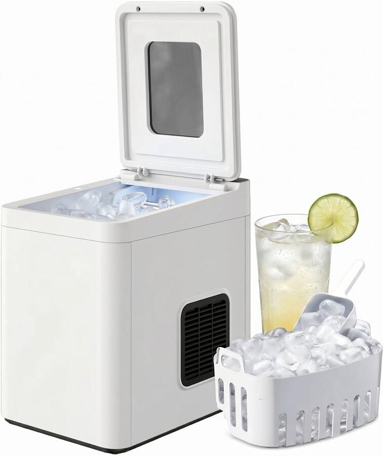 Sogiol IJsblokjesmachine 1.5L 12kg 24 uur BPA-vrij IJsblokjesmaker IJsschep Draagbaar – Zelfreinigingsfunctie- 9 Blokjes 6 Min Wit
