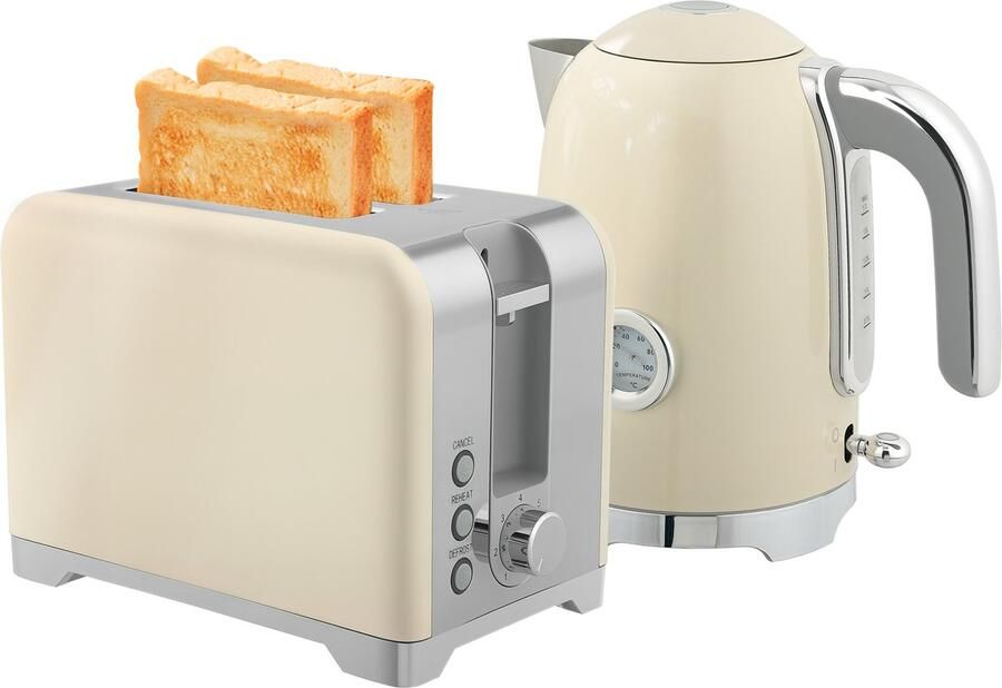 ECTEATOY Waterkoker en broodrooster set Keukengerei set 2200W 7 bruiningsniveaus functies crème