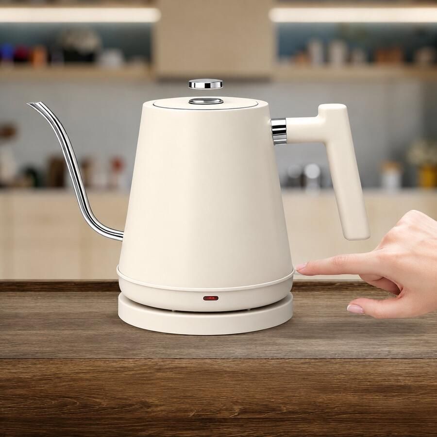 Sogiol Waterkoker retro Elektrische Waterkoker Zwanenhals Inhoud 800 ml RVS -360° draaibaar Crème