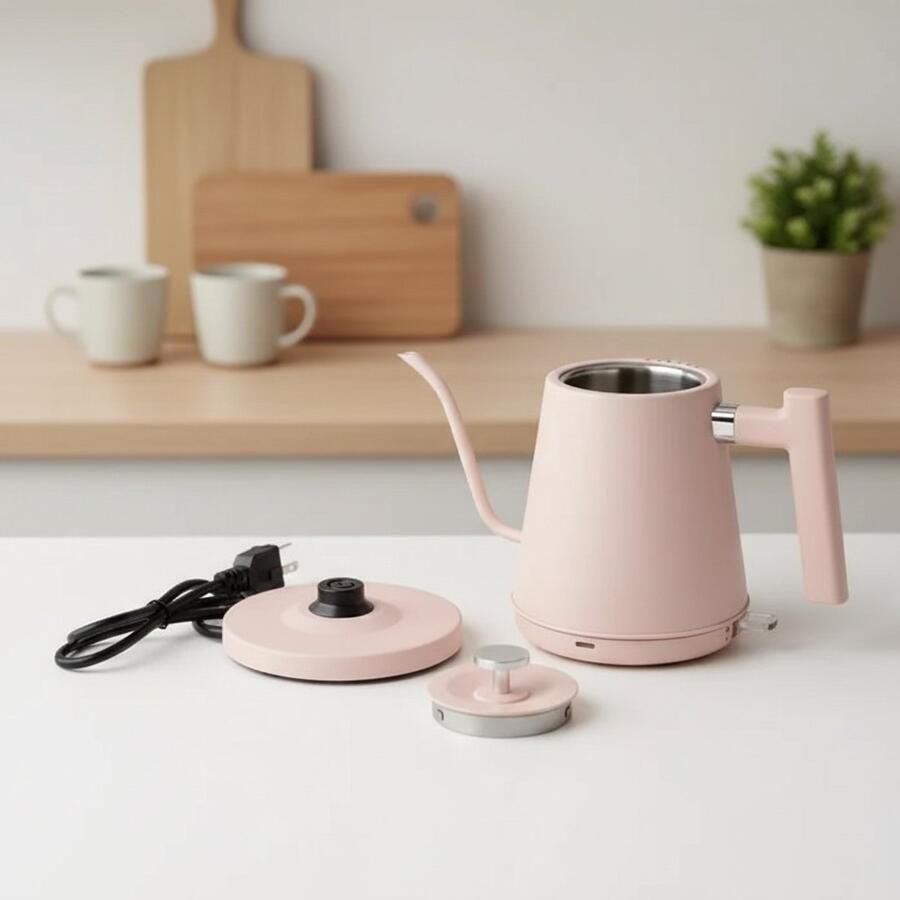Sogiol Waterkoker retro Elektrische Waterkoker Zwanenhals Inhoud 800 ml RVS -360° draaibaar roze