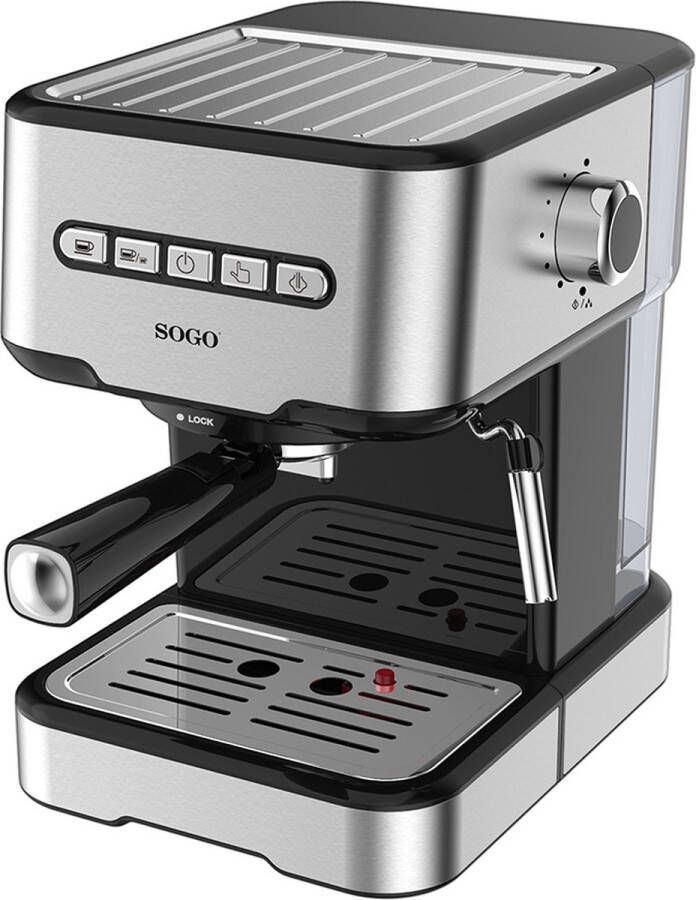 Sogo Pistonmachine met Stoompijpje Espressomachine 1.5l Waterreservoir 20 bar RVS 850W