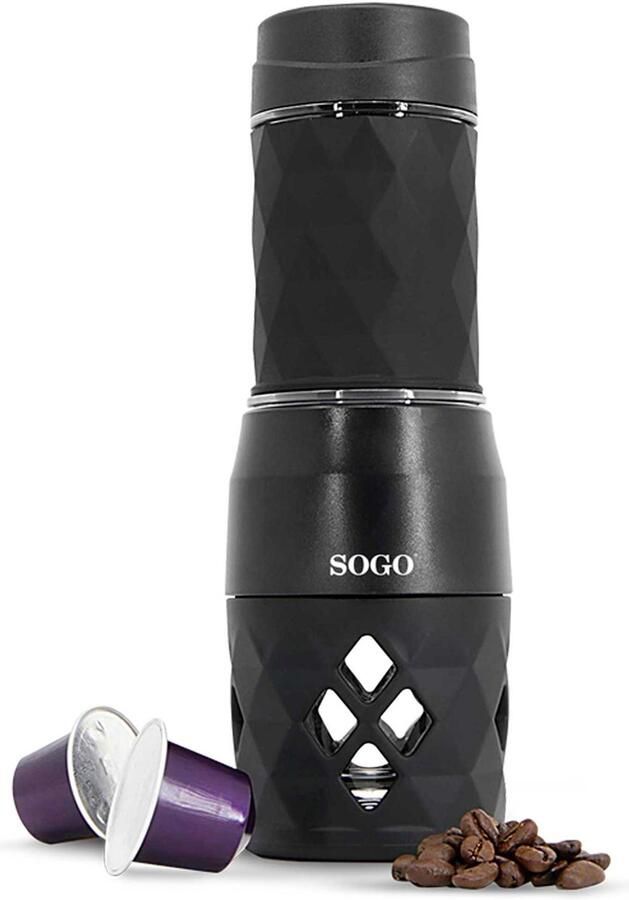 Sogo Draagbaar Handmatig Koffiezetapparaat Geschikt voor Cups en Gemalen Koffie 20 bar Zwart