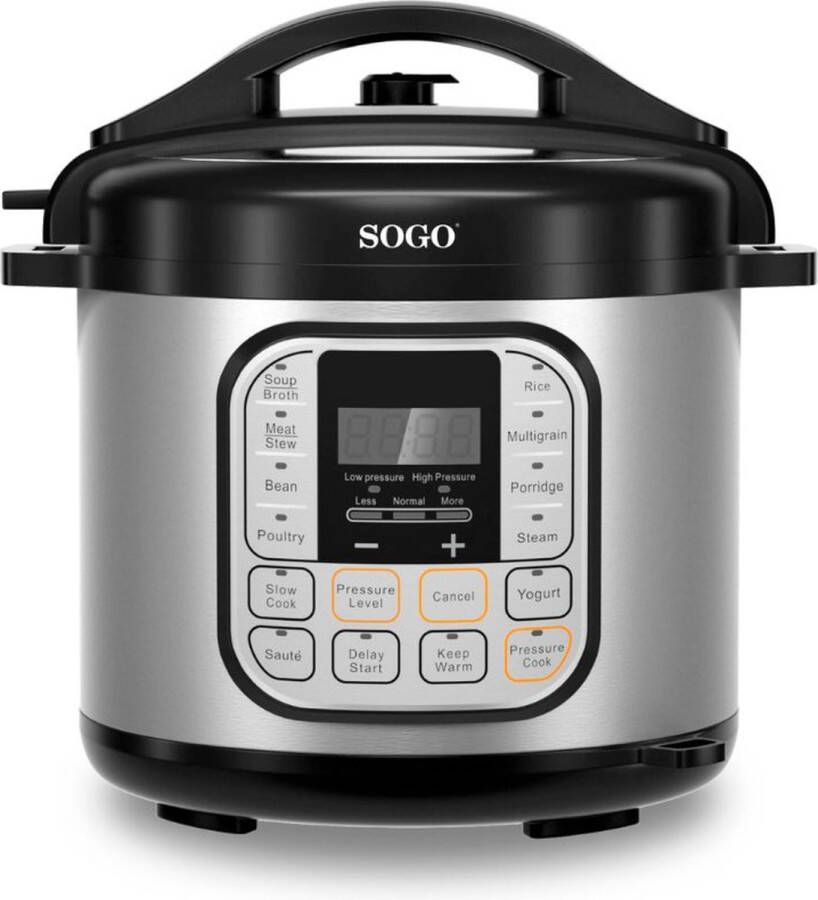 Sogo Multicooker 12 Kookfuncties 6 Liter Snelkookpan Slow Cooker Rijstkoker Stomer Voedselverwarmer Sauteren Yoghurtmaker Bakken