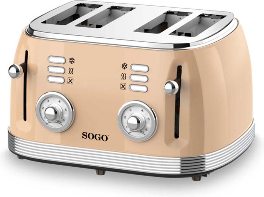 Sogo Retro Broodrooster Toaster Ontdooifunctie 6 Warmteniveaus 4 Sneden 1550W Beige