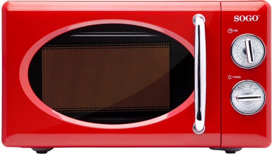 Sogo Retro Magnetron Vrijstaand 20 liter Met Timer en Ontdooifunctie 5 Vermogensstanden 700 watt Rood
