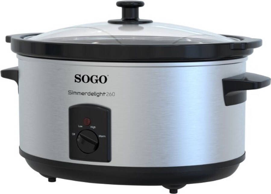 Sogo Slowcooker Geschikt voor 8 Personen 5.5 Liter 3 Kookfuncties 260W RVS