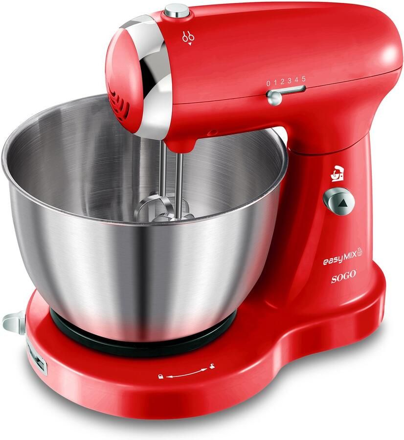 Sogo Keukenmachine Keukenmixer met RVS Mengkom (3.2L) Retro Design Rood