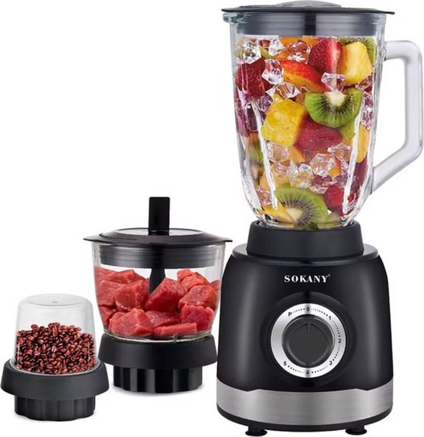 Sokany Blender 1000 W 5 instelbare snelheden + pulse multifunctioneel 3-in-1 5 l smoothie-blender 0 7 l vleesmolen 0 25 l