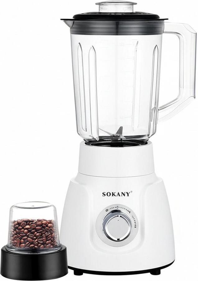 Sokany Blender Mixer 2-in-1 500W 1.6L Ultra-Sterk met Maalmolen Wit