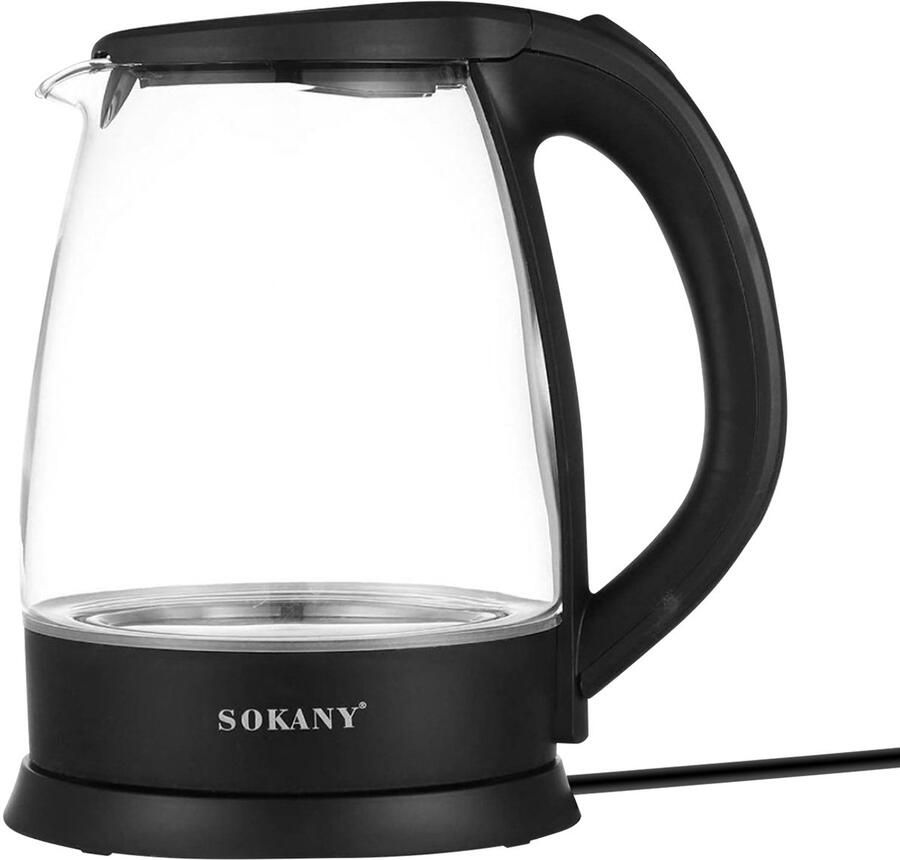 Sokany Elektrische Waterkoker 1500W Glas 2L met 360° Draaibare Basis Zwart