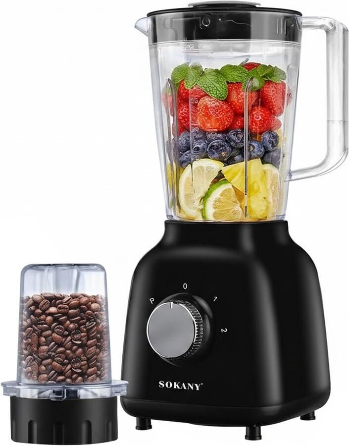 Sokany Multifunctionele Blender Mixer 2-in-1 500W 1.6L met Maalmolen Zwart