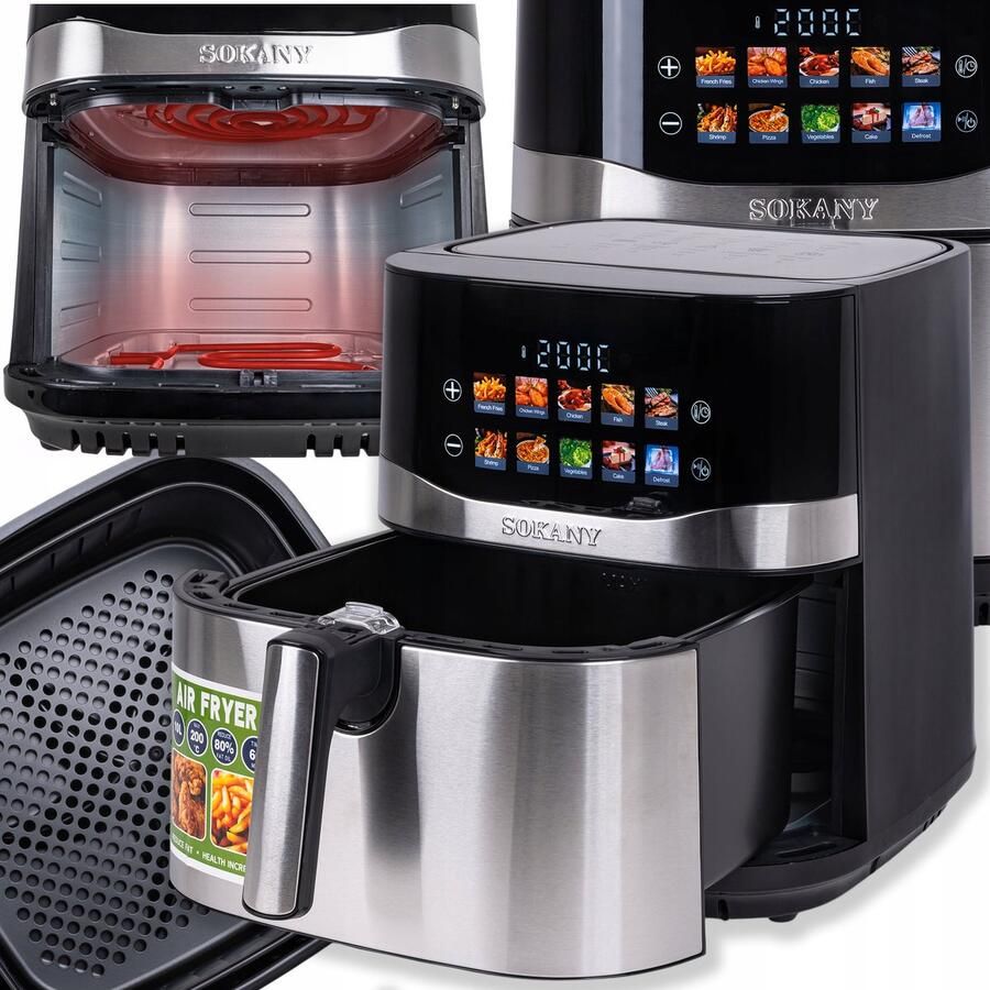 Sokany SK-10095 Digitale Airfryer XXL 10 Liter 2200W Dubbel Verwarmingselement (Boven & Onder) LED Touchscreen 80-200°C Gezond Frituren zonder Olie