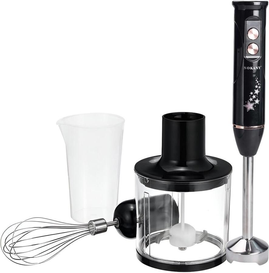 Sokany Staafmixer 600W 4-in-1 met Hakmolen en Garde Grijs