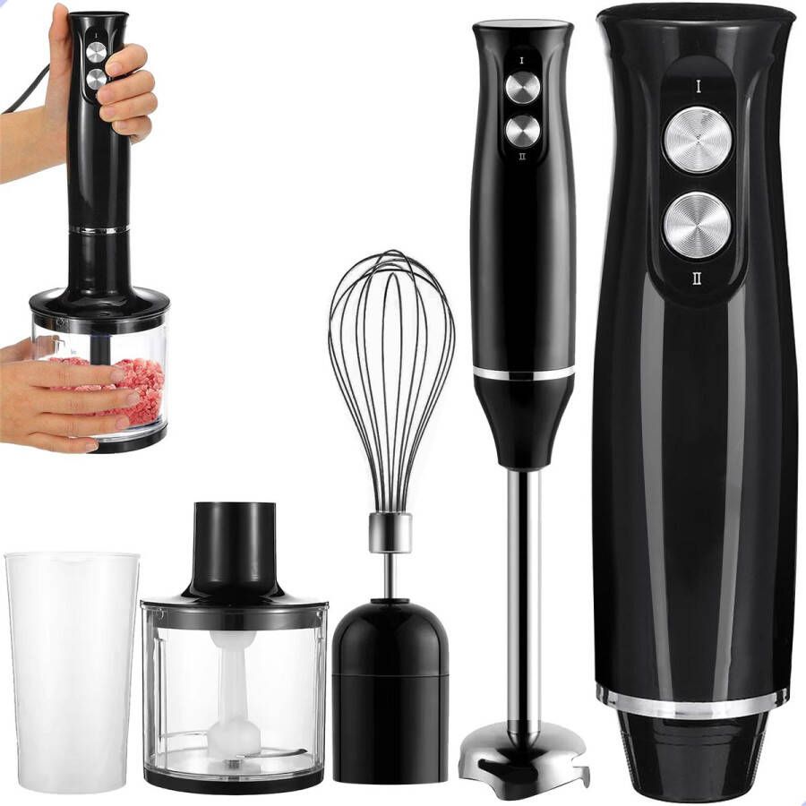 Sokany Staafmixer 4 in 1 500 Watt Hakmolen Zwart Maatbeker Garde Stille Smoothie Maker