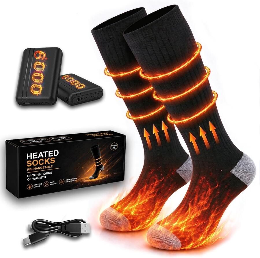 Sokken met 6000mAh accu 3 warmtestanden volledige voetverwarming snel verwarmend voor skiën wandelen kamperen en outdoor