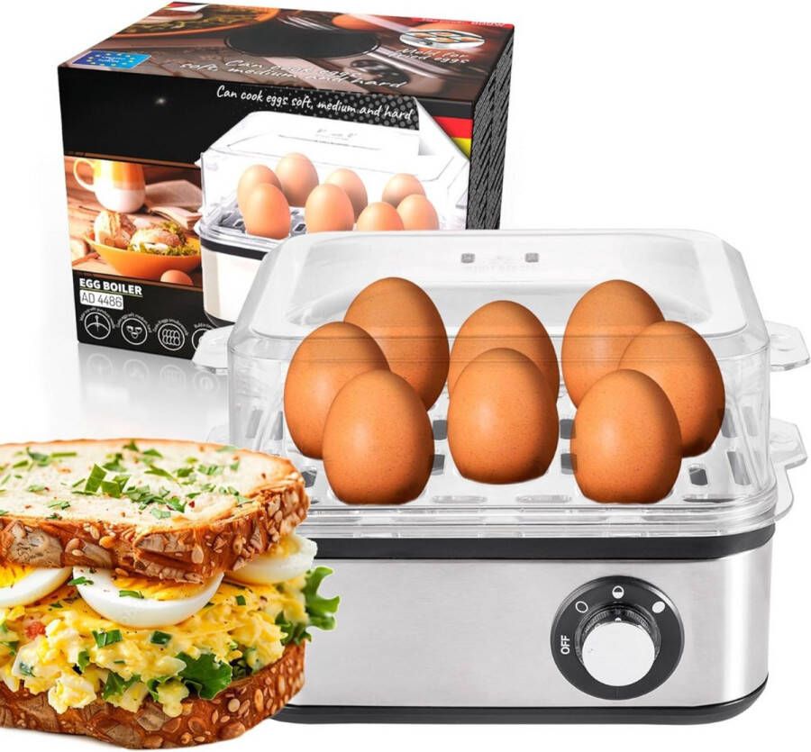 Solene Eierkoker Elektrisch Voor 1 8 Eieren – 500 W RVS Hard Zacht En Medium Gekookt Timer Inclusief Maatbeker En Eierprikker Gemakkelijk Schoon Te Maken