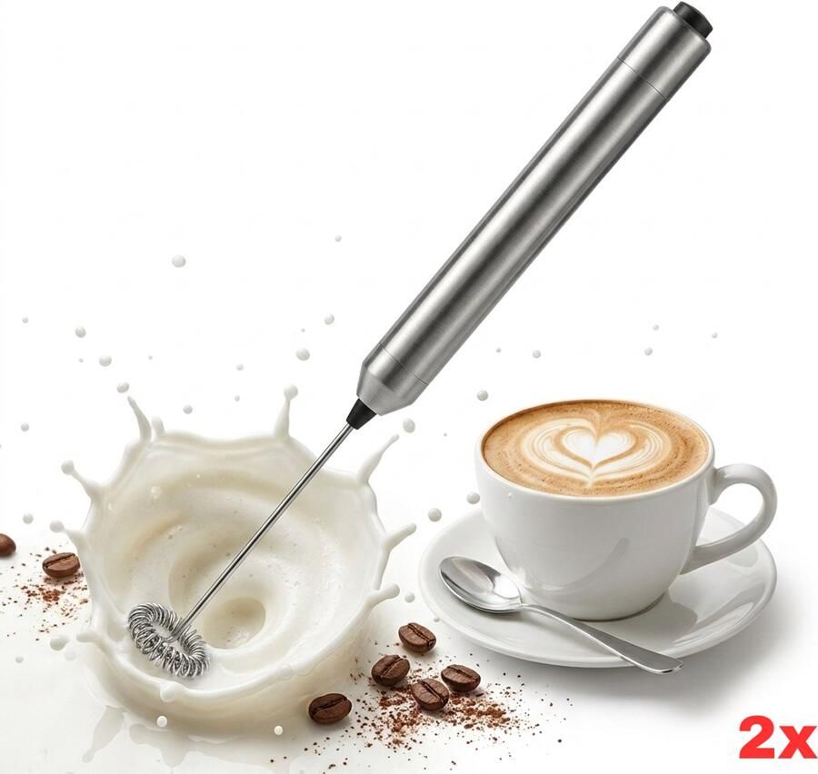 Solid Gadgets Melkopschuimer 2 stuks Handmatige Melkopschuimer RVS Melkopklopper Matcha Klopper Elektrische Melkopschuimer handmatig Schuimklopper Koffie Koffieschuimer