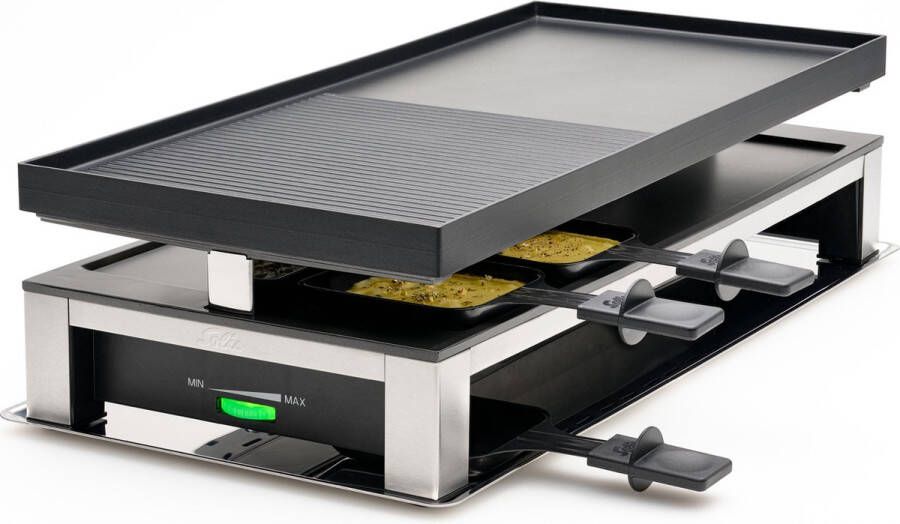 Solis 3 in 1 Tafelgrill 7911 Gourmetstel 10 Personen Raclette Gourmet Set Bakplaat Gourmetten Zilver Zwart