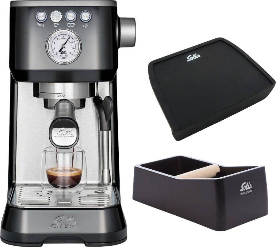 Solis Barista Perfetta Plus 1170 Pistonmachine Espressomachine Inclusief Coffee Knock-Box en Tamping Mat Rood