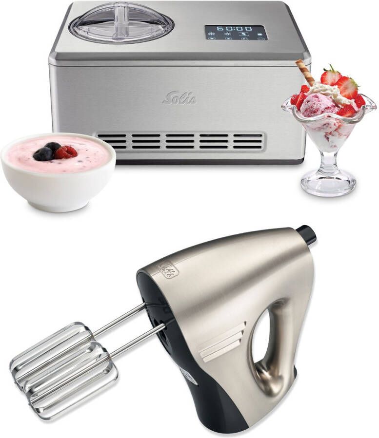 Solis IJsmachine & Staafmixer Voordeelbundel Gelateria Pro Touch 8502 + Hand & Stickmixer 8371 Zelf Vriezend Ice Cream Machine en Yoghurtmaker RVS Zilver