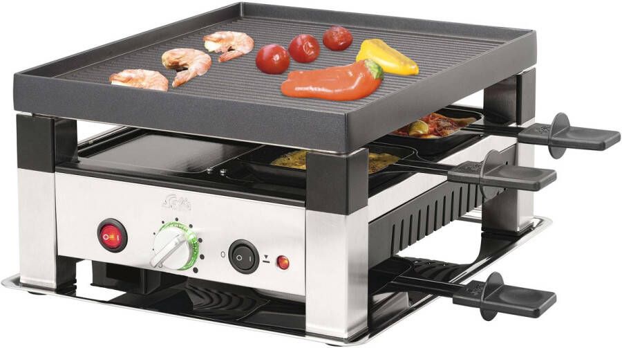 Solis Raclette & Pizza Grill Gourmetstel 4 Personen Raclette Gourmet Stel Tafelgrill met 4 Verschillende Functies