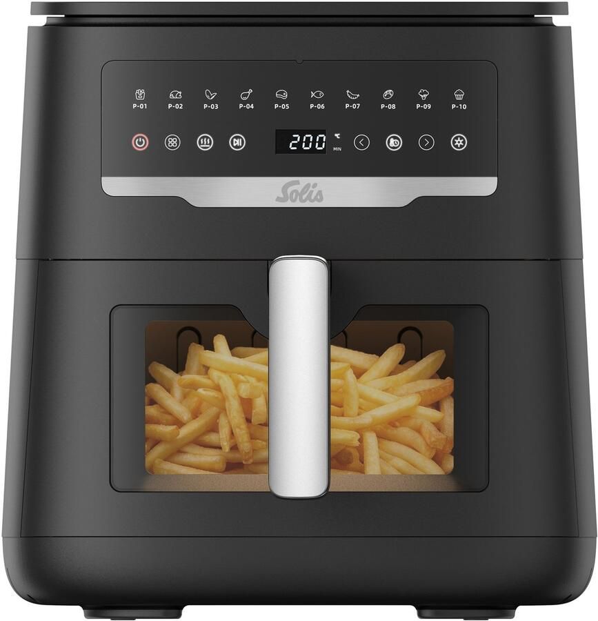 Solis Airfryer Uno 7L Inhoud Heteluchtfriteuse met Kijkvenster en Onderwarmte 10 Programma's 2200 W PFAS-vrij Zwart