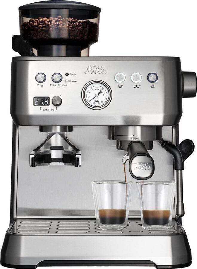 Solis Grind & Infuse Perfetta 1019 Pistonmachine met Bonenmaler Met Stoom- & Heetwaterfunctie Voorbrouwfunctie Gebruiksklaar in 45 Seconden Energiebesparend Zilver