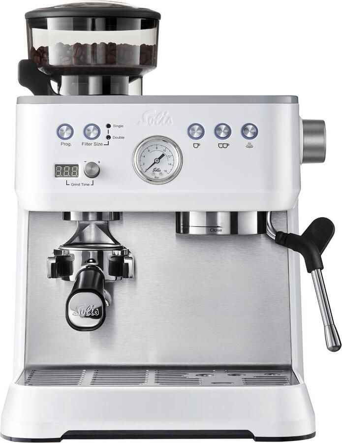 Solis Grind & Infuse Perfetta Pistonmachine Bundel Espressomachine inclusief Uitklopbak en Tampingmat Wit - Foto 2