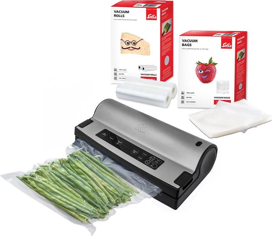 Solis Vac Prestige 575 Vacumeermachine Vacuummachine met Marineerfunctie en Slangaansluiting Vacuum Sealer Inclusief 2 Vacuümrollen en 50 Vacuümzakken Grijs