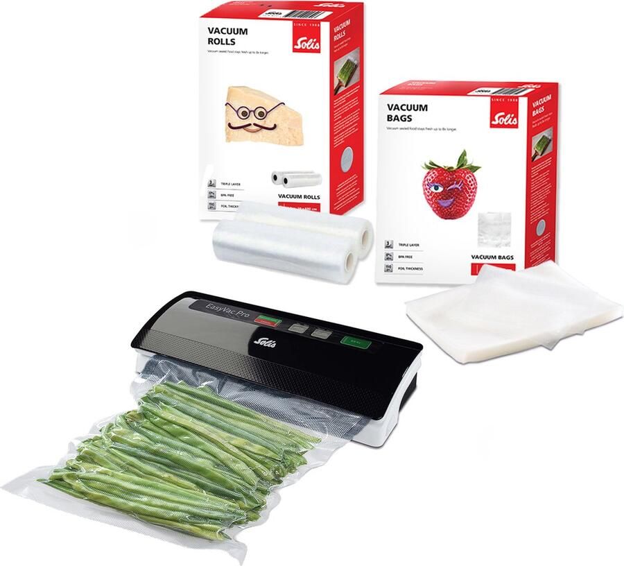 Solis Vac Pro 569 Vacumeermachine Vacuum Sealer Inclusief 2 Vacuümrollen en 50 Vacuümzakken Vacuummachine met Slangaansluiting Zwart Grijs