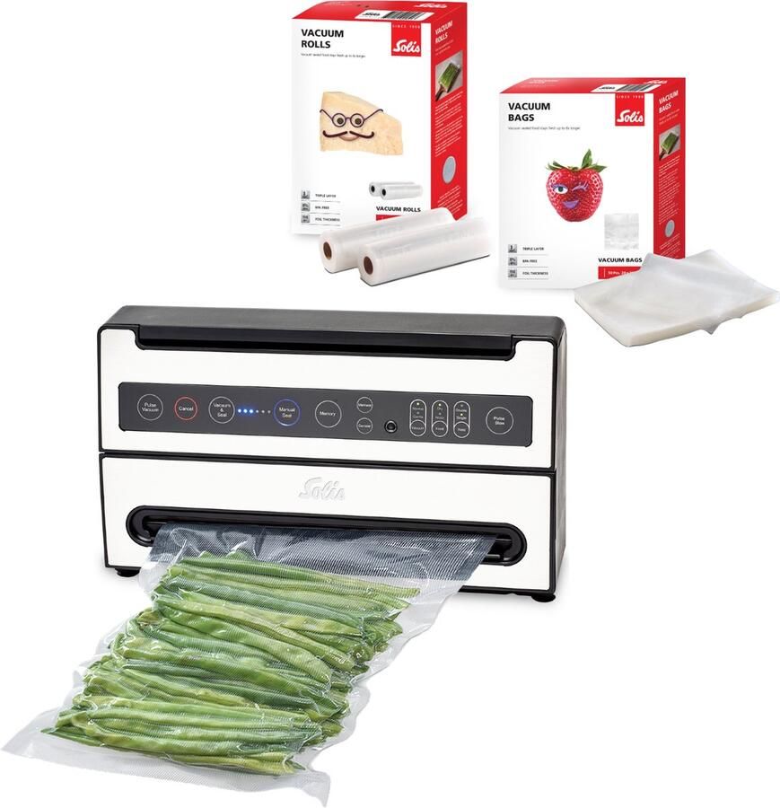 Solis VertiVac Plus 5703 Vacumeermachine + 2 Vacuümrollen + 50 Vacuümzakken Zilver