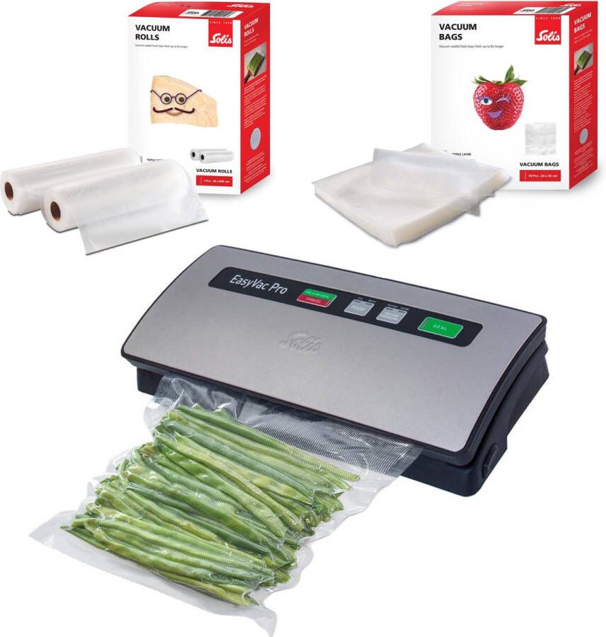 Solis Vac Pro 569 Vacumeermachine Vacuum Sealer Vacuummachine met Slangaansluiting + 2 Vacuumrollen 20 x 600 cm + 50 Vacuumzakken 20 x 30 cm