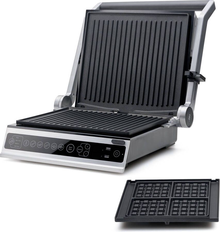 Solis Wafel & Contactgrill Pro Grill Apparaat met Verwisselbare Platen 5 Grillprogramma's Tosti Apparaat Wafelijzer Panini Grill RVS