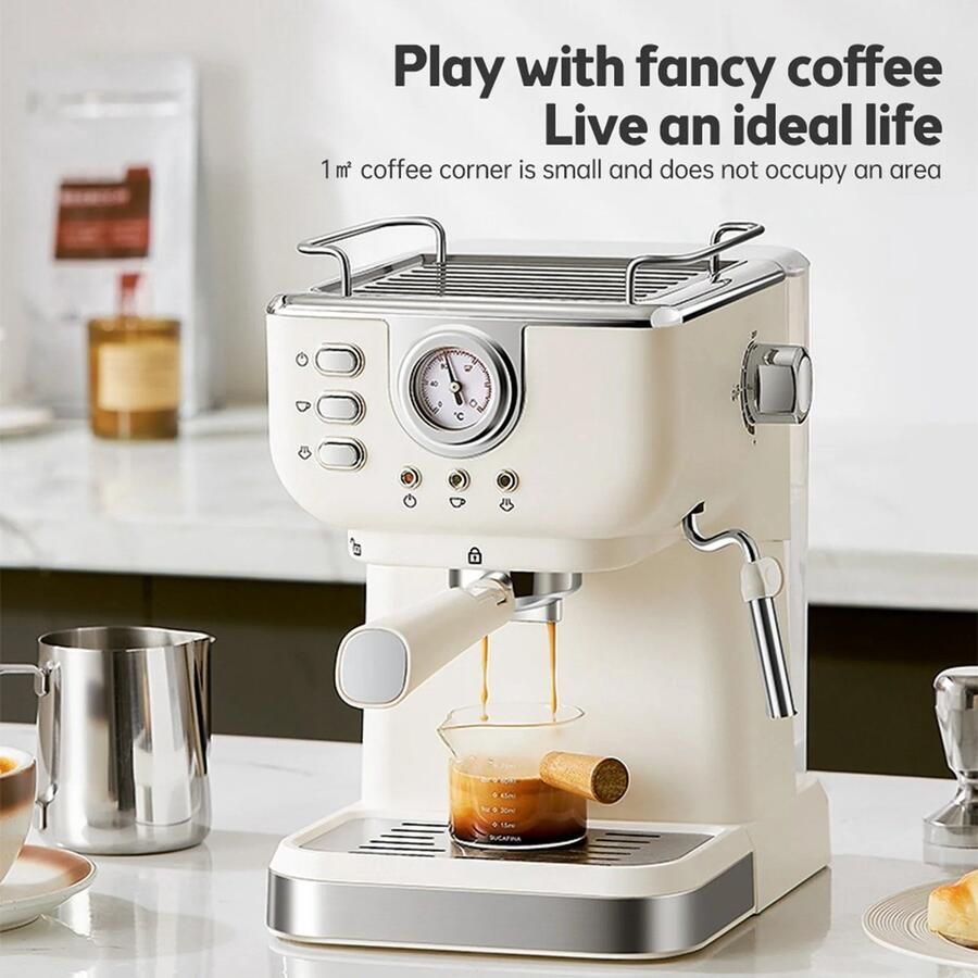 Solvix Koffiemachines – Koffiezetapparaat – Espressomachine 20 Bar – Semi Automatisch Koffiezetapparaat Filterkoffie met Melkopschuimer – 1.5L - Foto 2